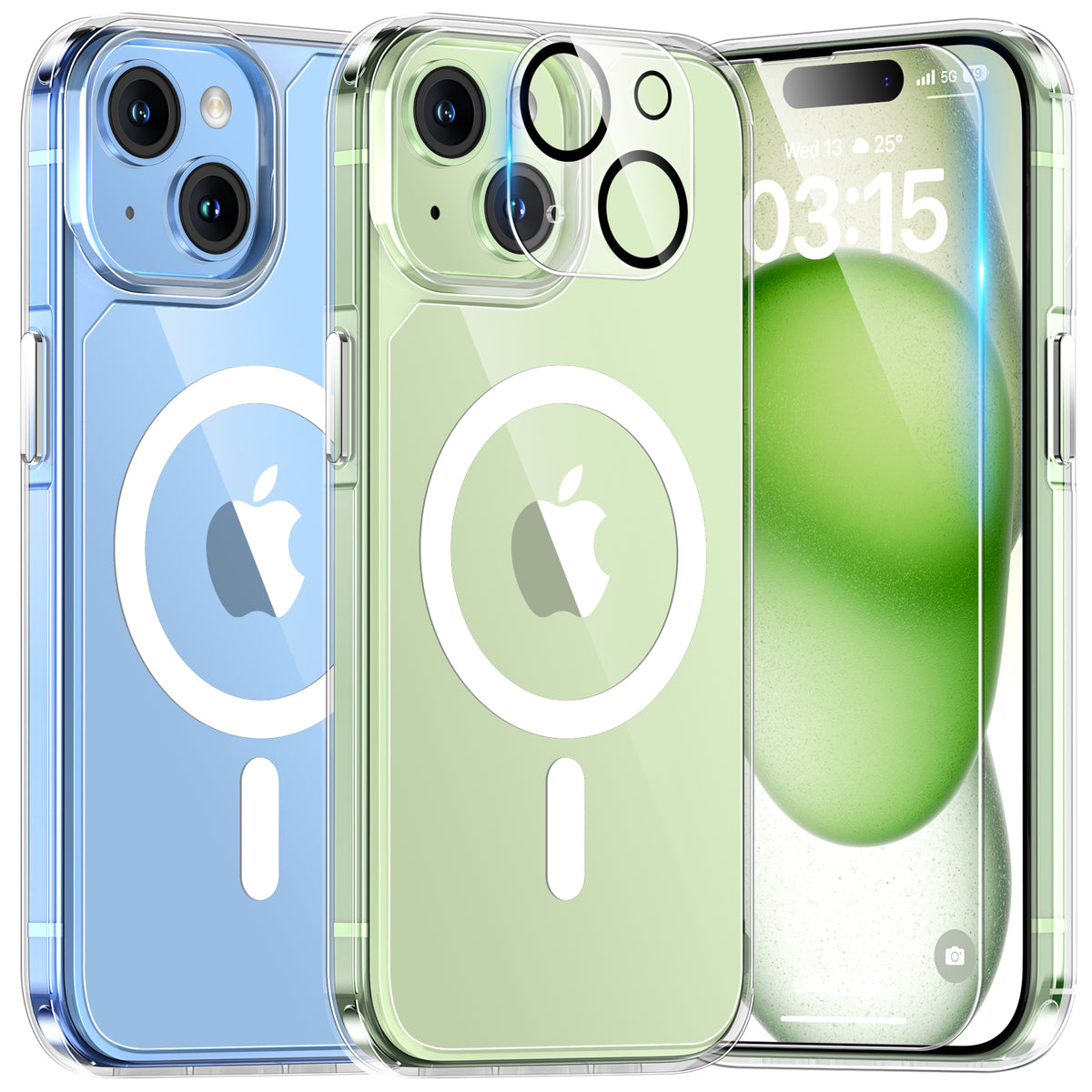 TAURI Funda transparente 5 en 1 para iPhone 15 Pro Max, [no amarillenta y  defensa de caída mil-de 15 pies] con 2 protectores de pantalla + 2