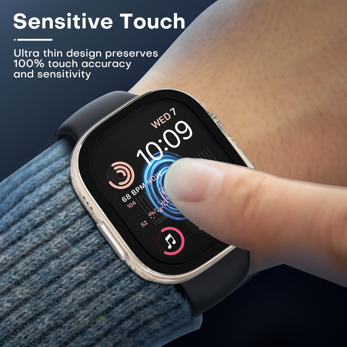 TAURI 2 Pack Hard Case Designed for Apple Watch Ultra 2 / Ultra 1 49mm, with 9H Tempered Glass Screen Protector, [Touch Sensitive] [Full Coverage] Slim Bumper Protective Cover for iWatch 49mm - Clear