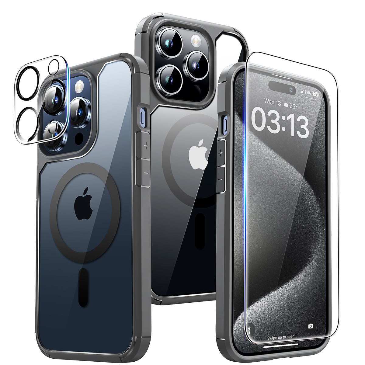 TAURI 5 in 1 Magnetic Case for iPhone 15 Pro Max [Mili-Grade Drop Protection] with 2X Screen Protector+2X Camera Lens Protector, Super Transparent Slim for iPhone 15 Pro Max Case Mag-Safe-Clear