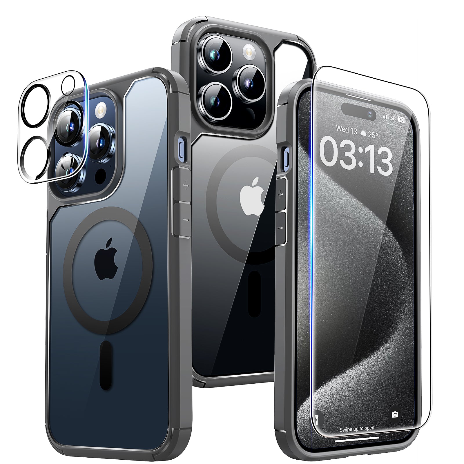 TAURI 5 in 1 Magnetic Case for iPhone 15 Pro Max [Mili-Grade Drop Protection] with 2X Screen Protector+2X Camera Lens Protector, Super Transparent Slim for iPhone 15 Pro Max Case Mag-Safe-Clear
