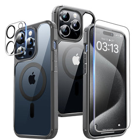 TAURI 5 in 1 Magnetic Case for iPhone 15 Pro Max [Mili-Grade Drop Protection] with 2X Screen Protector+2X Camera Lens Protector, Super Transparent Slim for iPhone 15 Pro Max Case Mag-Safe-Clear