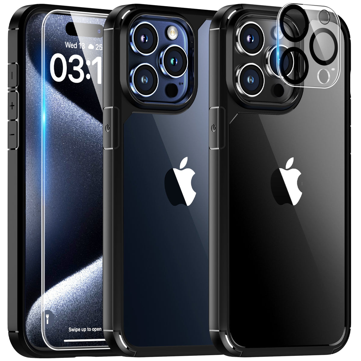 TAURI 5 in 1 for iPhone 15 Pro Max Case Crystal Clear, [Not-Yellowing & Military Drop Defense] with 2X Tempered Glass Screen Protector + 2X Camera Lens Protector, Slim Shockproof Phone Case 6.7 inch