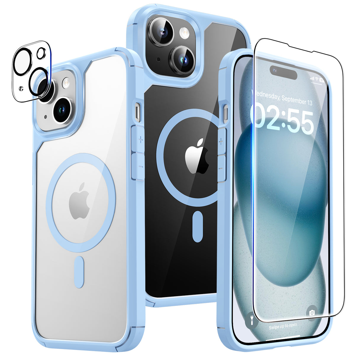 TAURI 5 in 1 Magnetic for iPhone 15 Case Clear, [Designed for Magsafe] with 2X Screen Protectors +2X Camera Lens Protectors, [Not-Yellowing] Shockproof Slim Case for iPhone 15
