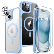 TAURI 5 in 1 Magnetic for iPhone 15 Case Clear, [Designed for Magsafe] with 2X Screen Protectors +2X Camera Lens Protectors, [Not-Yellowing] Shockproof Slim Case for iPhone 15