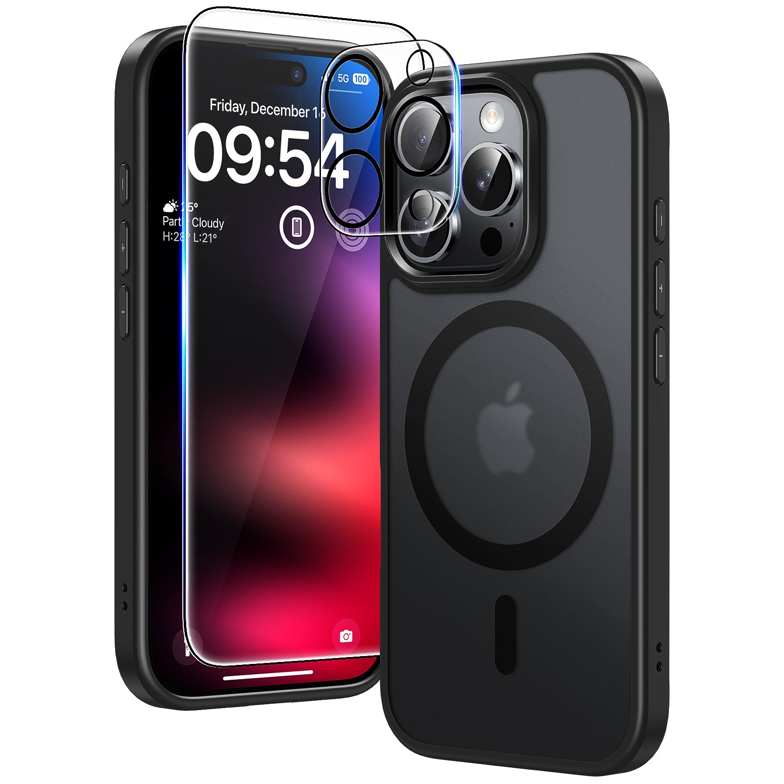 TAURI Voor iPhone 15 Case 6.1 met Screen Protector, Compatibel met MagSafe, Militaire-Kwaliteit, [Niet-Vergelende] Magnetische Cover Hoesje - Mattezwart