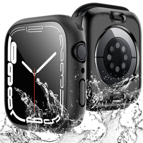 TAURI 2 Pack Waterproof Case Designed for Apple Watch Series 9 (2023) Series 8/7 41mm, [IP67 Waterproof Certified] with 9H Tempered Glass Screen Protector, [Full Protection] Slim Cover 41mm - Black