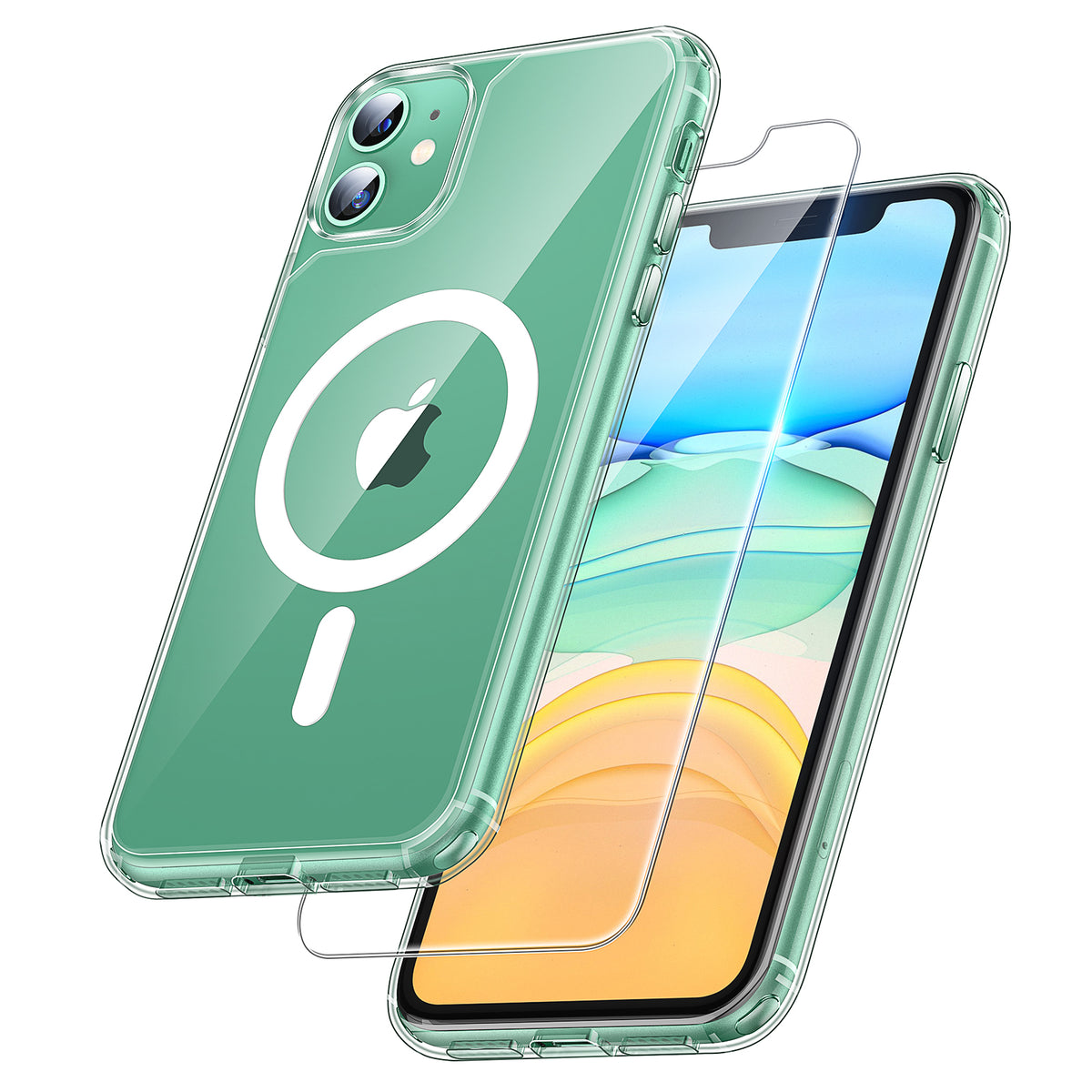 TAURI for iPhone 11 Phone Case Clear [Compatible with Magsafe], with 2X HD Screen Protector, [Military Grade Drop Protection] Shockproof Slim Case for iPhone 11 Case 6.1 inch