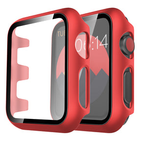 TAURI 2 Pack Hard Case Designed for Apple Watch Series 3/2/1 38mm, [Full Coverage] with 9H Tempered Glass Screen Protector [Touch Sensitive], Slim Protective Cover for iWatch 38mm