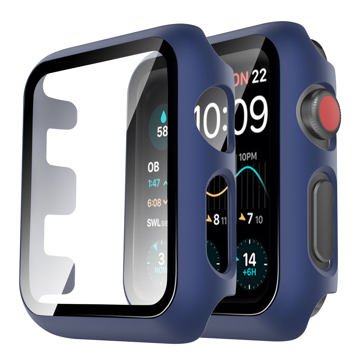 TAURI 2 Pack Hard Case Designed for Apple Watch Series 3/2/1 38mm, [Full Coverage] with 9H Tempered Glass Screen Protector [Touch Sensitive], Slim Protective Cover for iWatch 38mm