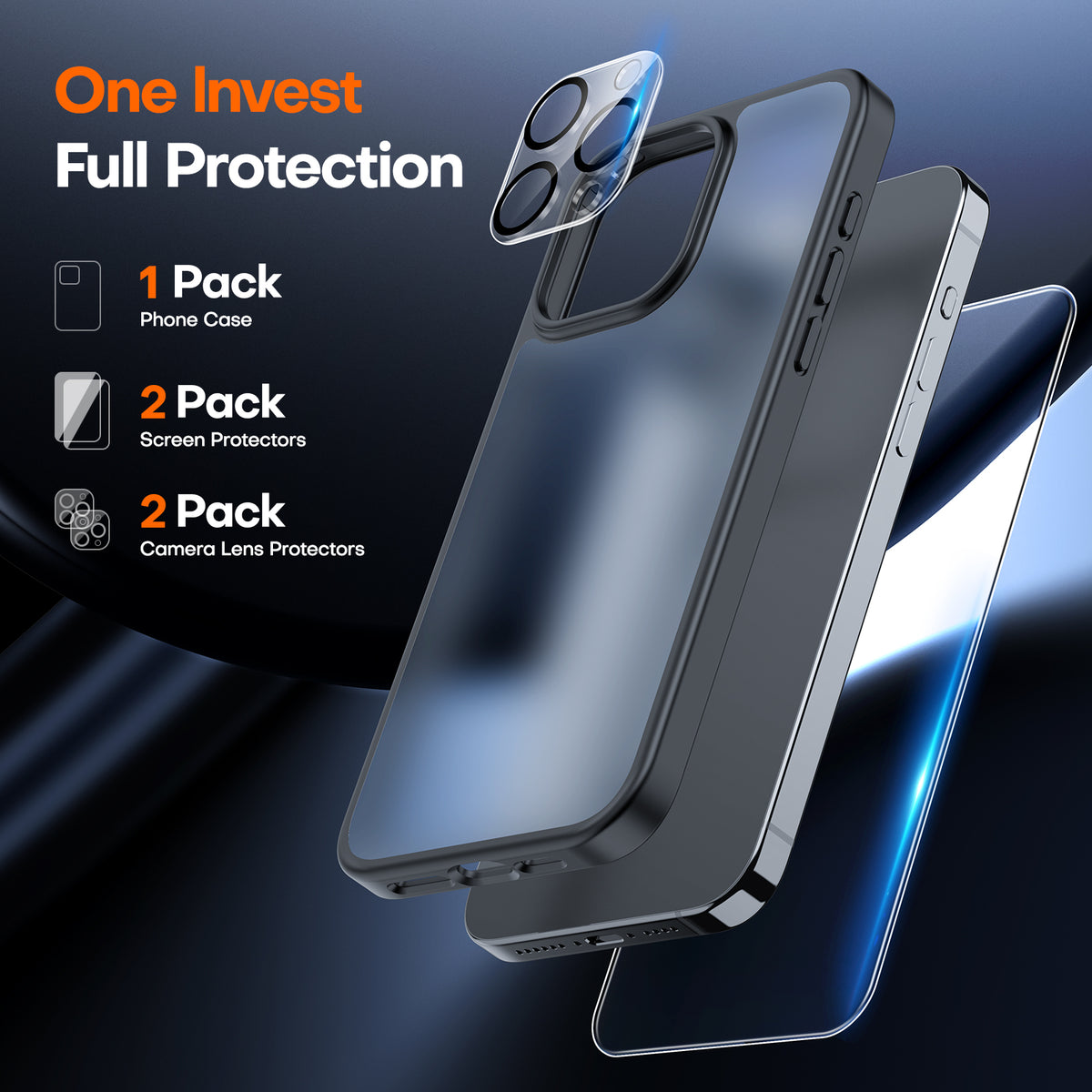 TAURI 5 in 1 Defender Designed for iPhone 15 Pro Max Case, with 2X Tempered Glass Screen Protector + 2X Camera Lens Protector [Military-Grade Drop Protection] Shockproof 6.7 inch - Matte Black