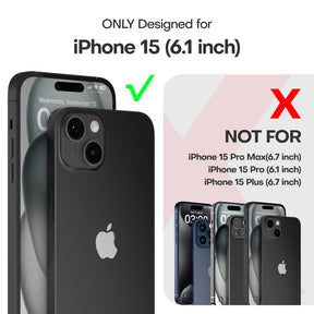 TAURI 5-in-1 for iPhone 15 Case MatteBlack, Translucent Matte Phone Case with 2X Screen Protector +2X Camera Lens Protector, [Military Grade Protection] Shockproof Slim Case for iPhone 15, 6.1"