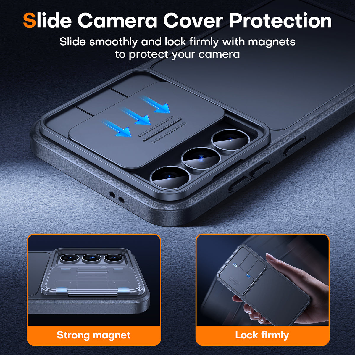 TAURI Kickstand for Samsung Galaxy S24 Case with Camera Cover, [Rugged Drop Protection] [Slide Camera Cover], Protective Hard Back Soft Edge Phone Case for Samsung Galaxy S24 Case-Black