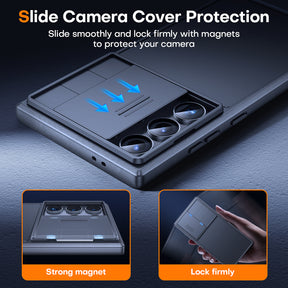 TAURI Kickstand for Samsung Galaxy S24 Ultra Case with Camera Cover, [Rugged Drop Protection] [Slide Camera Cover], Protective Hard Back Soft Edge Phone Case for Galaxy S24 Ultra Case-Titanium Black