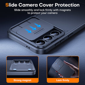 TAURI Kickstand for Samsung Galaxy S24 Plus Case with Camera Cover, [Rugged Drop Protection] [Slide Camera Cover], Hard Back Soft Edge Phone Case for Samsung Galaxy S24 Plus Case-Titanium Black
