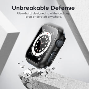 TAURI 2 Pack Hard Case Designed for Apple Watch Series SE 6 5 4 44mm [Full Protection], with 9H Tempered Glass Screen Protector [Touch Sensitive] Slim Bumper Protective Cover 44mm, Black
