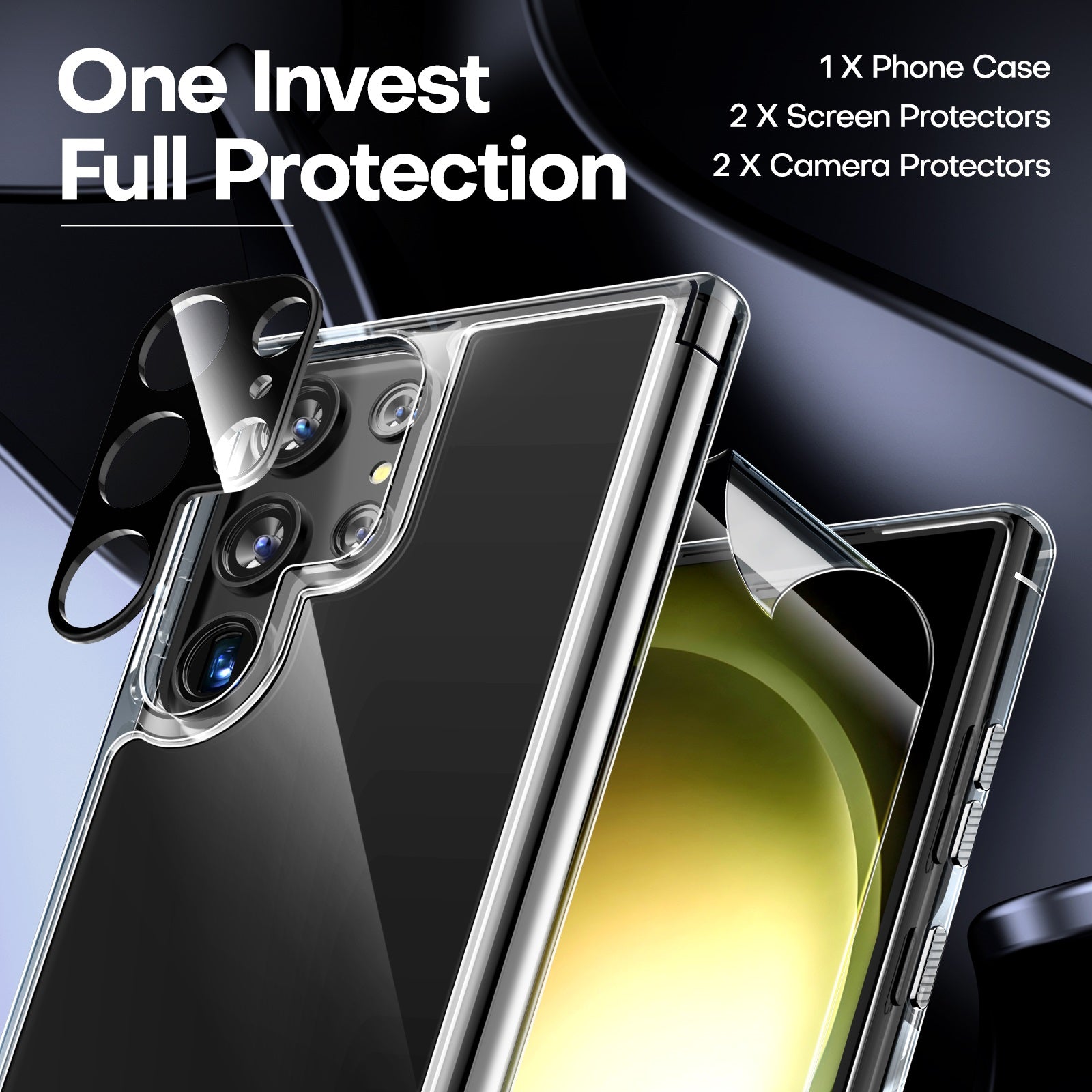 TAURI 5-in-1 for Samsung Galaxy S23 Ultra Case Clear, [Not Yellowing] with 2 TPU Film Screen Protector + 2 Camera Lens Protector, [Military Grade Drop Protection] Shockproof Slim for S23 Ultra Case