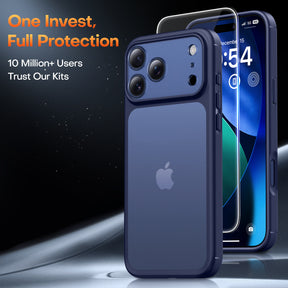 TAURI for iPhone 17 Pro Max Case, Full Camera Protection with Screen Protector, Translucent Matte Military-Grade Protection Shockproof Slim Phone Case for iPhone 17 ProMax, Matte Blue