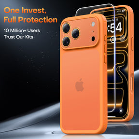 TAURI for iPhone 17 Pro Max Case, Full Camera Protection with Screen Protector, Translucent Matte Military-Grade Protection Shockproof Slim Phone Case for iPhone 17 ProMax, Matte Orange