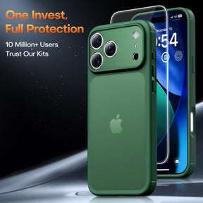 TAURI for iPhone 17 Pro Max Case, Full Camera Protection with Screen Protector, Translucent Matte Military-Grade Protection Shockproof Slim Phone Case for iPhone 17 ProMax, Matte Green