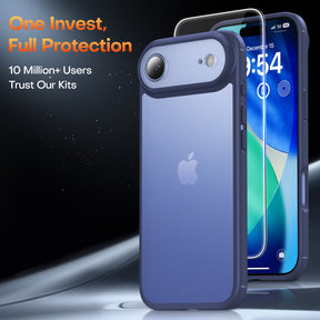 TAURI for iPhone Air Case, Full Camera Protection with Screen Protector, Translucent Matte Military-Grade Protection Shockproof Slim Phone Case for iPhone Air, Matte Blue