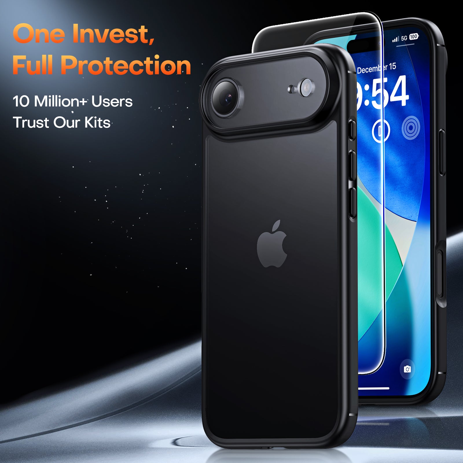 TAURI for iPhone Air Case, Full Camera Protection with Screen Protector, Translucent Matte Military-Grade Protection Shockproof Slim Phone Case for iPhone Air, Matte Black