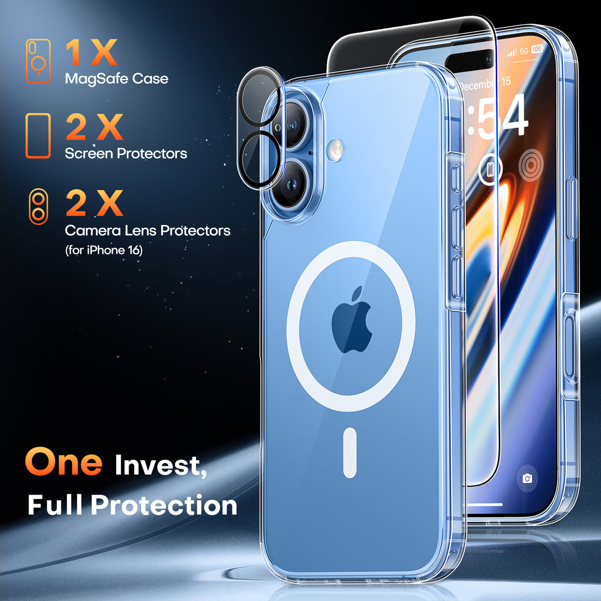 TAURI for iPhone 16 Case, Compatible with MagSafe, with Screen Protectors, Anti-Yellowing Military-Grade Protection, Shockproof Slim Magnetic Phone Case for iPhone 16 6.1", Clear