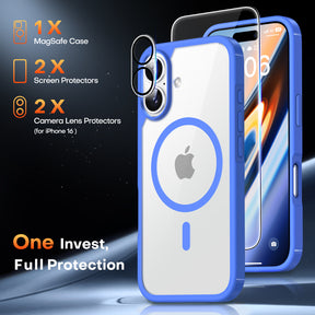 TAURI 5 in 1 for iPhone 16 Case, Compatible with MagSafe [Anti-Yellowing] with 2X Screen Protector + 2X Camera Lens Protector, Military-Grade Protection, Magnetic Phone Case for iPhone 16 6.1", Blue