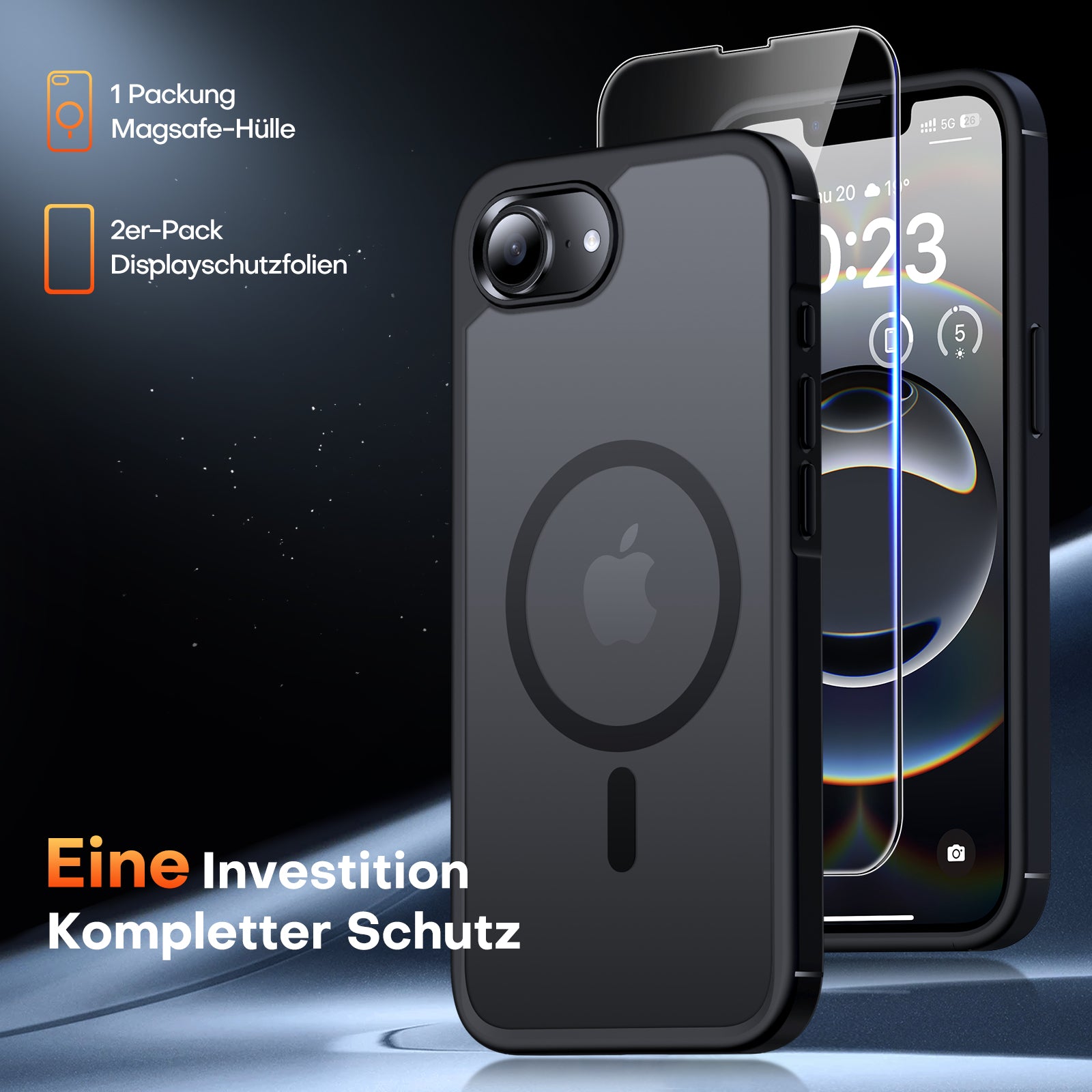 TAURI for iPhone 16e Case, [Compatible with MagSafe] with Screen Protectors, Shockproof Military-Grade Protection, Translucent Matte Magnetic Case for iPhone 16e, Matte Black