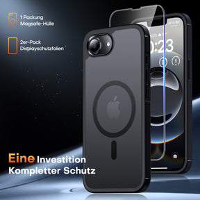 TAURI for iPhone 16e Case, [Compatible with MagSafe] with Screen Protectors, Shockproof Military-Grade Protection, Translucent Matte Magnetic Case for iPhone 16e, Matte Black