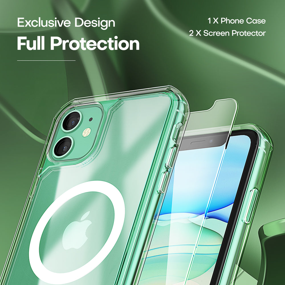 TAURI for iPhone 11 Phone Case Clear [Compatible with Magsafe], with 2X HD Screen Protector, [Military Grade Drop Protection] Shockproof Slim Case for iPhone 11 Case 6.1 inch