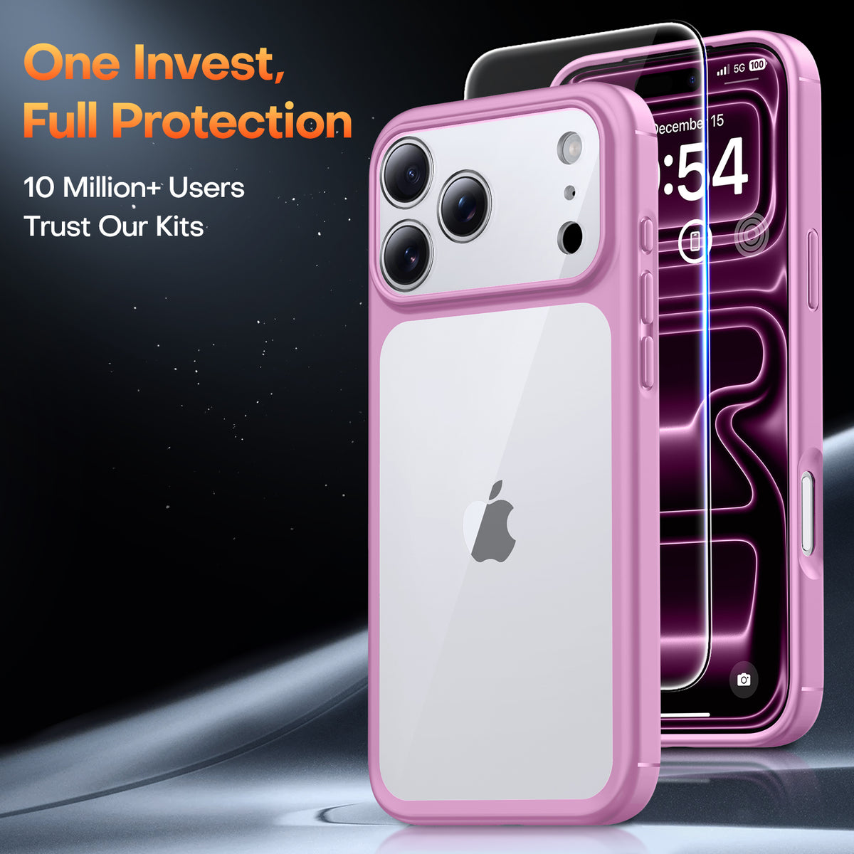TAURI for iPhone 17 Pro Case, Full Camera Protection with Screen Protector, Anti-Yellowing Military-Grade Protection Shockproof Slim Phone Case for iPhone 17 Pro, Pink