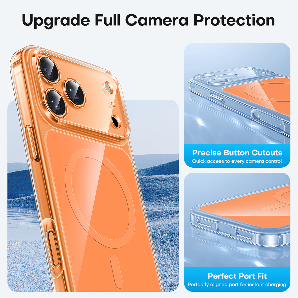 TAURI Original Design for iPhone 17 Pro Max Case, Compatible with MagSafe with Screen Protector, Anti-Yellowing Military-Grade Protection Shockproof Magnetic iPhone 17 ProMax Case, Clear Orange