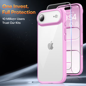 TAURI for iPhone Air Case, Full Camera Protection with Screen Protector, Anti-Yellowing Military-Grade Protection Shockproof Slim Phone Case for iPhone 17 Air 6.5 inch, Pink