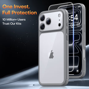 TAURI for iPhone 17 Pro Max Case, Full Camera Protection with Screen Protector, Anti-Yellowing Military-Grade Protection Shockproof Slim Phone Case for iPhone 17 ProMax, Grey