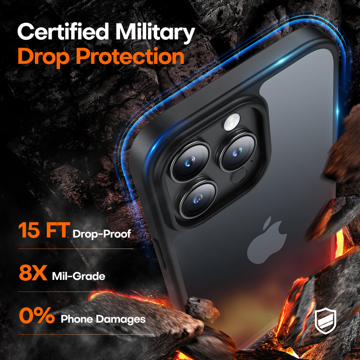 TAURI 5 in 1 Defender Designed for iPhone 15 Pro Max Case, with 2X Tempered Glass Screen Protector + 2X Camera Lens Protector [Military-Grade Drop Protection] Shockproof 6.7 inch - Matte Black