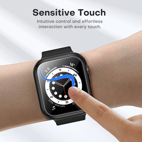 TAURI 2 Pack Hard Case Designed for Apple Watch Series SE 6 5 4 44mm [Full Protection], with 9H Tempered Glass Screen Protector [Touch Sensitive] Slim Bumper Protective Cover 44mm, Black