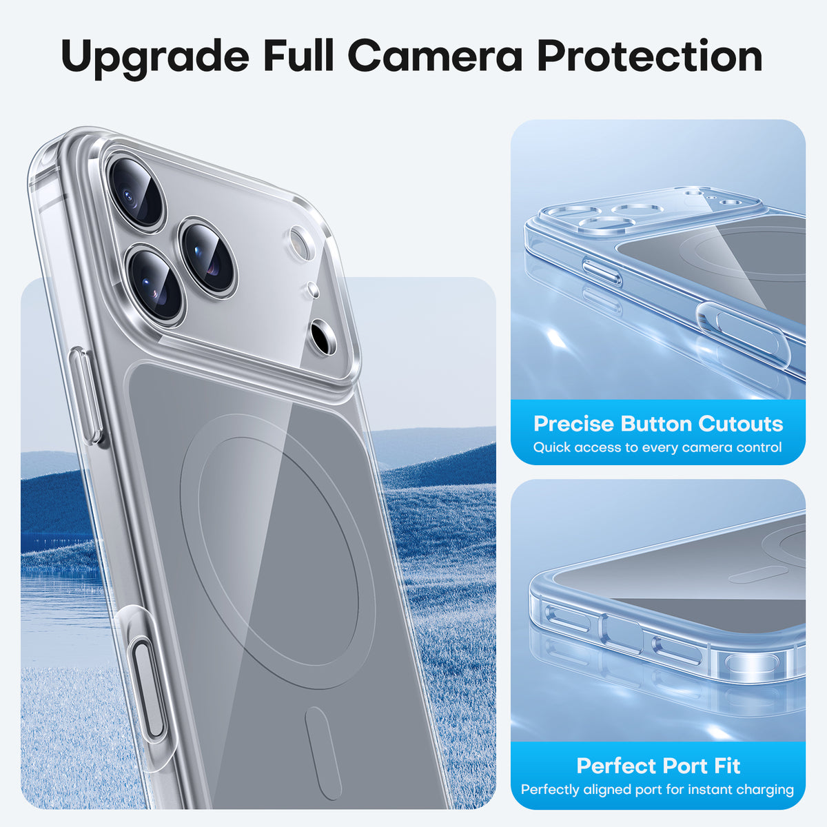 TAURI Original Design for iPhone 17 Pro Case, Compatible with MagSafe with Screen Protector, Anti-Yellowing Military-Grade Protection Shockproof Magnetic iPhone 17 Pro Case, Clear Grey