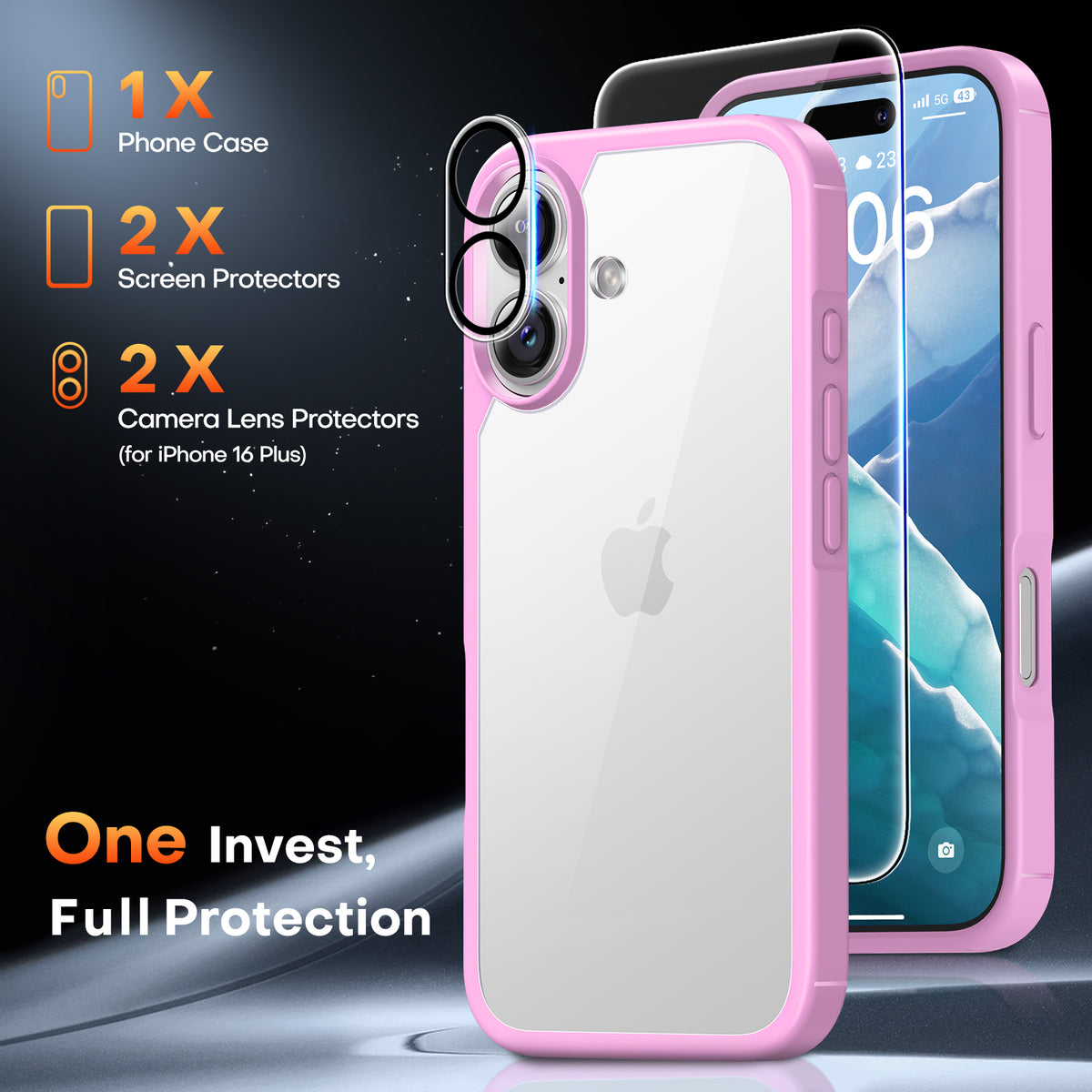 TAURI 5 in 1 for iPhone 16 Plus Case, Compatible with MagSafe [Not-Yellowing] with 2X Screen Protector + 2X Camera Lens Protector, Military-Grade Protection, Magnetic Case for 16 Plus 6.7", Pink