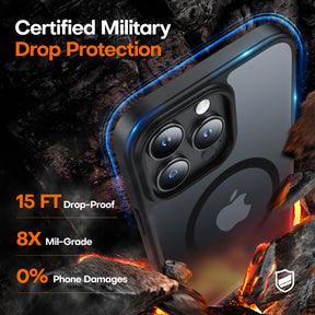 TAURI 5 in 1 Magnetic Case for iPhone 15 Pro Max [Mil-Grade Drop Protection] with 2X Tempered Screen Protector +2X Camera Lens Protector, Translucent Matte Slim Mag-Safe Case 6.7" - Black