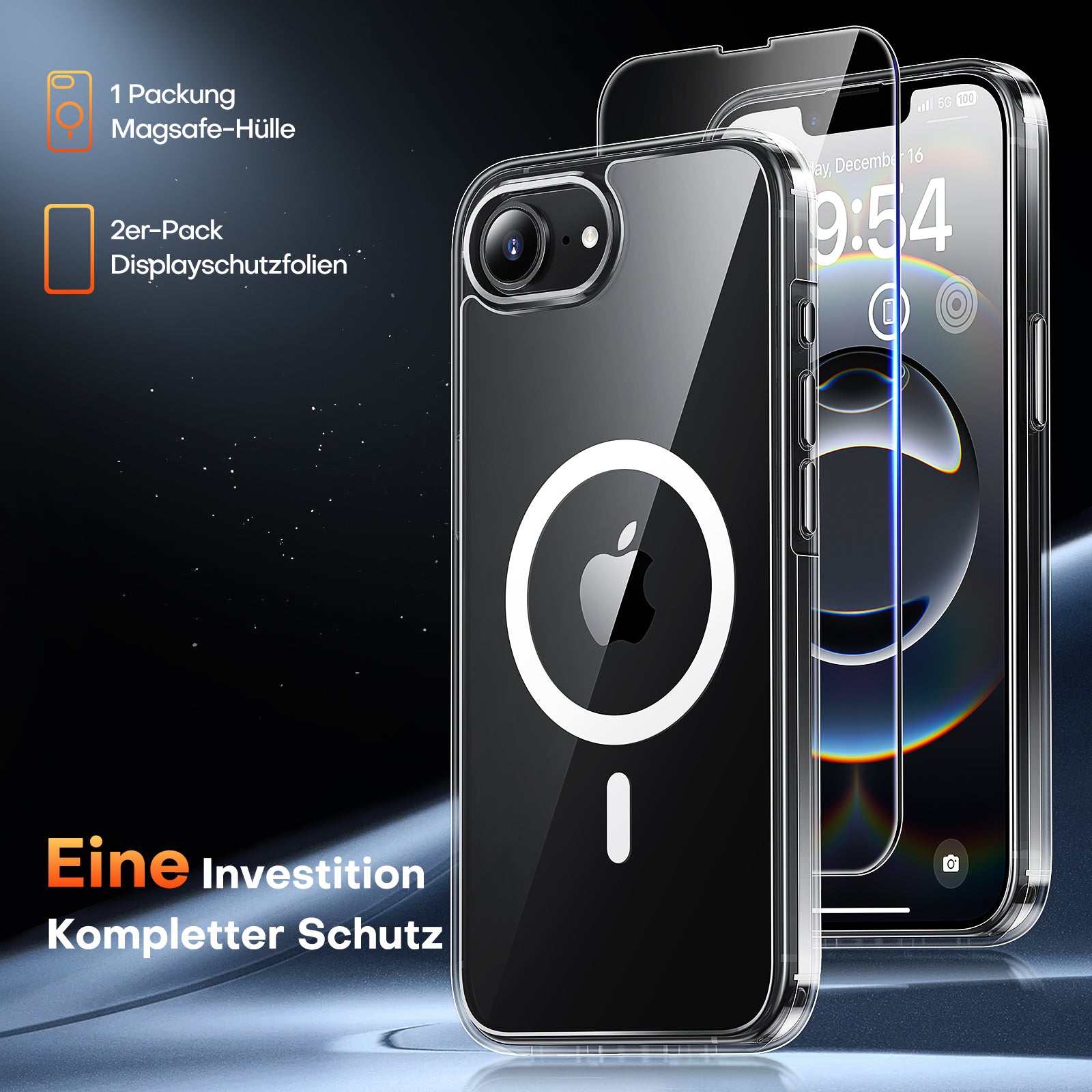 TAURI 3 in 1 for iPhone 16e Case, Compatible with MagSafe [Anti-Yellowing] with 2X Screen Protectors, Shockproof Military-Grade Protection, Slim Magnetic Phone Case for iPhone 16e 6.1", Clear