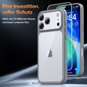 TAURI for iPhone 17 Pro Case, Full Camera Protection with Screen Protector, Anti-Yellowing Military-Grade Protection Shockproof Slim Phone Case for iPhone 17 Pro, Grey