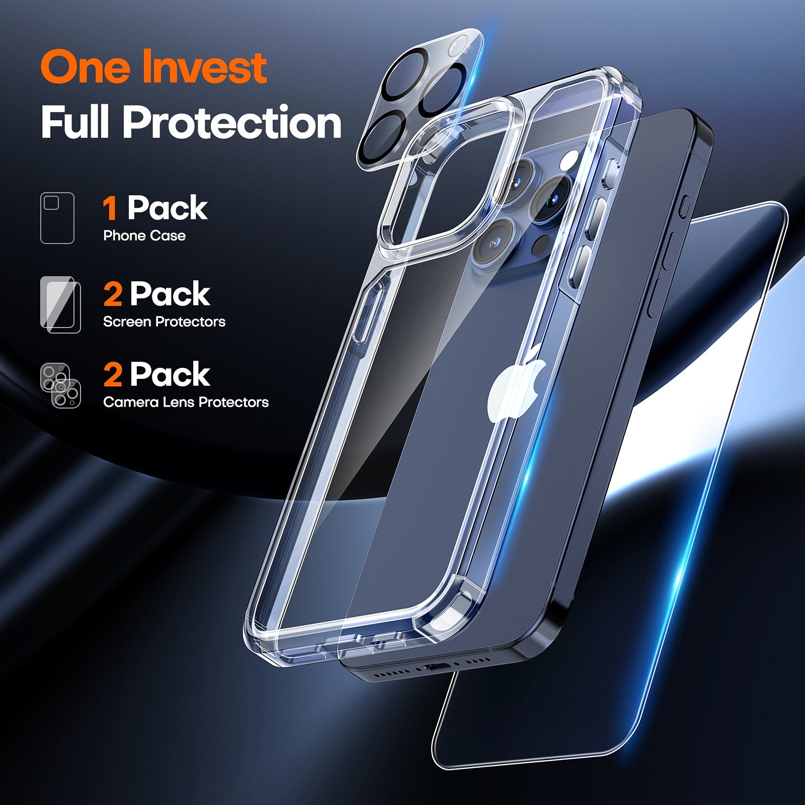 TAURI 5 in 1 for iPhone 15 Pro Max Case Crystal Clear, [Not-Yellowing & Military Drop Defense] with 2X Tempered Glass Screen Protector + 2X Camera Lens Protector, Slim Shockproof Phone Case 6.7 inch