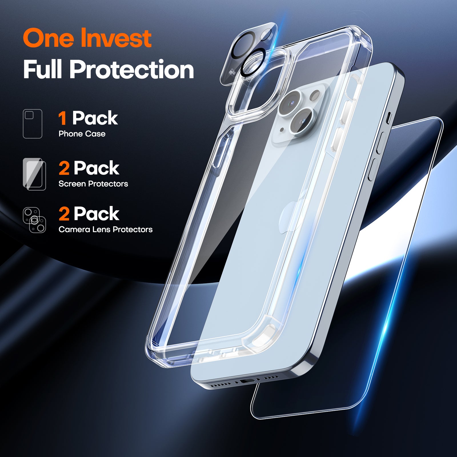 TAURI for iPhone 15 Case, [5 in 1] 1X Clear Case [Not-Yellowing] with 2X Screen Protector + 2X Camera Lens Protector, [Military Grade Drop Protection] Shockproof Slim Phone Case for iPhone 15, 6.1"