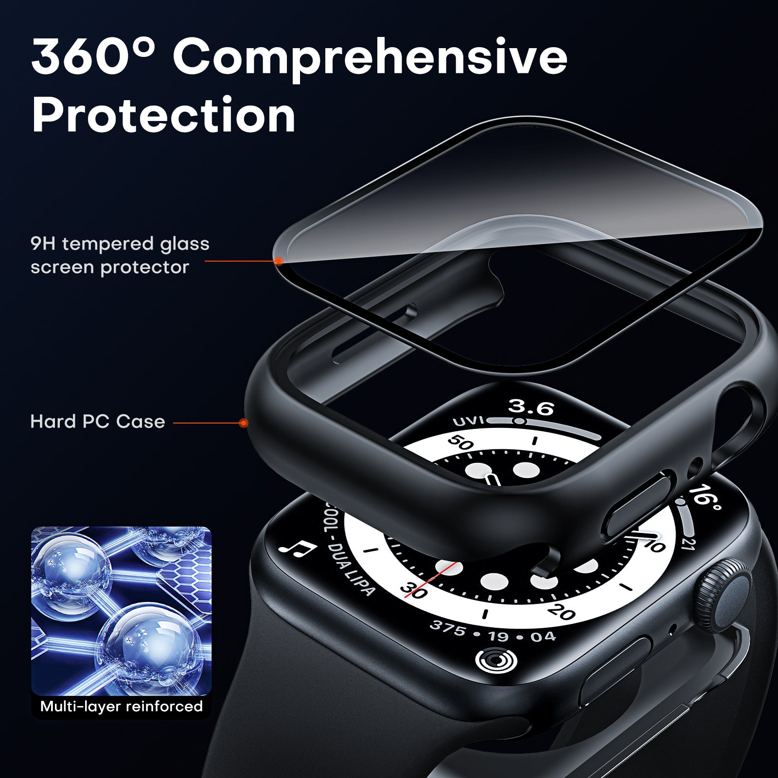 TAURI 2 Pack Waterproof Case Designed for Apple Watch Series SE/6/5/4 44mm, [IP67 Waterproof Certified] with 9H Tempered Glass Screen Protector, [Full Protection] Slim Cover for iWatch 44mm - Black