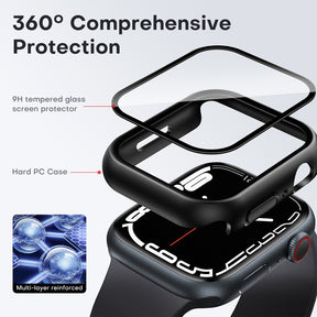 TAURI 2 Pack Hard Case Designed for Apple Watch Series 9 (2023) Series 8/7 45mm, [360° Shockproof] with 9H Tempered Glass Screen Protector, [Scratch-Resistant] Cover for iWatch 45mm - Black
