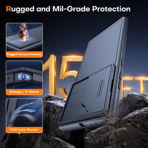 TAURI Kickstand for Samsung Galaxy S24 Ultra Case with Camera Cover, [Rugged Drop Protection] [Slide Camera Cover], Protective Hard Back Soft Edge Phone Case for Galaxy S24 Ultra Case-Titanium Black