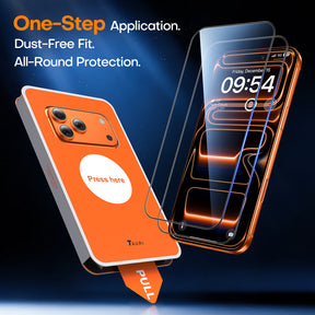 TAURI 2 Pack for iPhone 17 Pro Screen Protector, [1-Step Install] with Auto Dust-Removal, 9H+ Tempered Glass, Full Coverage Protection, Anti-scratch [Military-Grade Shatterproof] Bubble-Free
