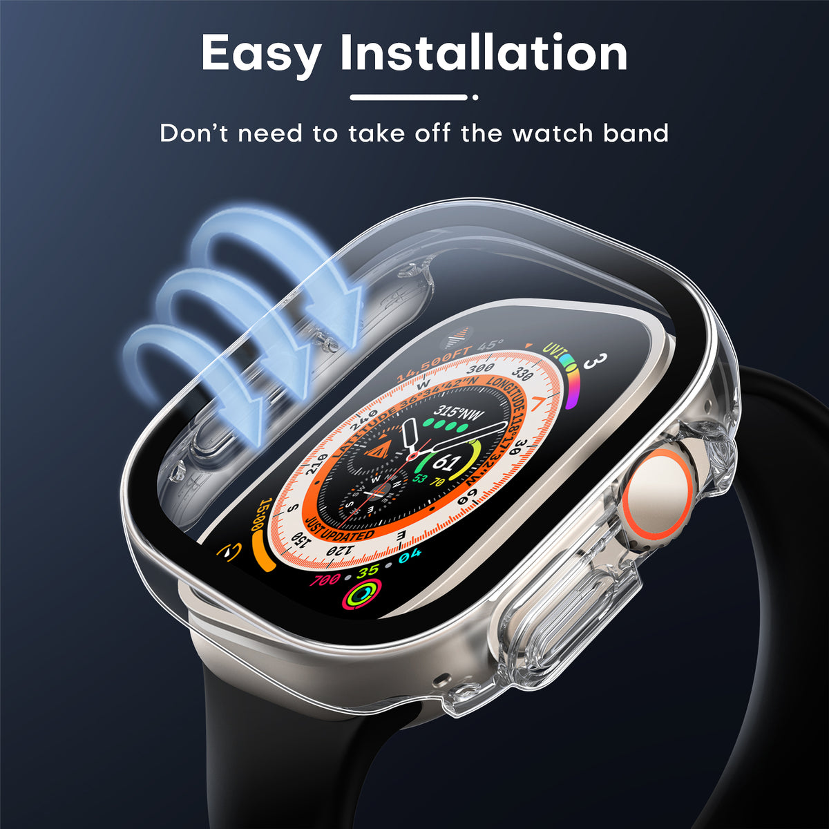 TAURI 2 Pack Hard Case Designed for Apple Watch Ultra 2 / Ultra 1 49mm, with 9H Tempered Glass Screen Protector, [Touch Sensitive] [Full Coverage] Slim Bumper Protective Cover for iWatch 49mm - Clear