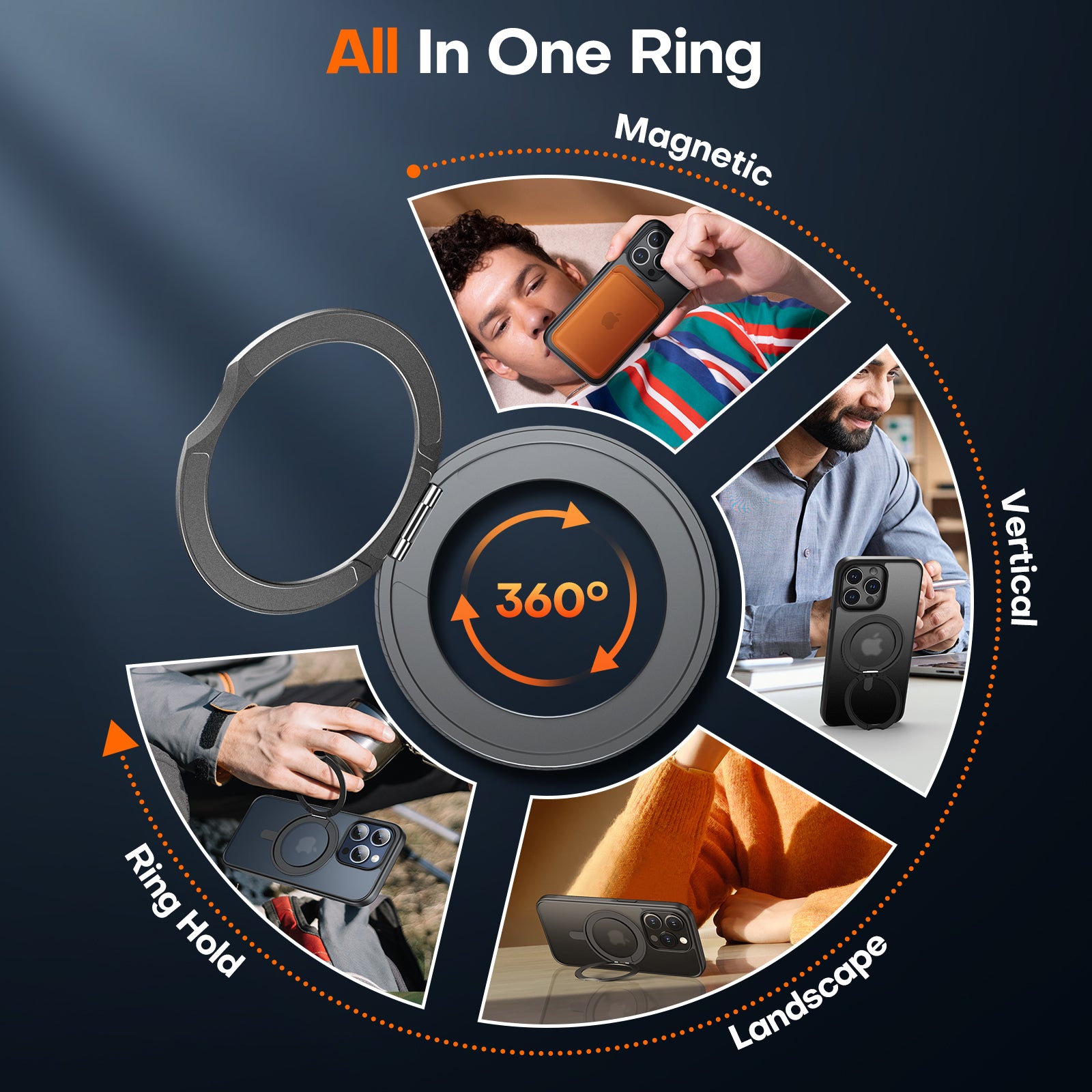 TAURI 360°Rotatable Magnetic Ring for iPhone 15 Pro Max 6.7 inch, [15-FT Drop Resistance] with Kickstand & Mag-Safe, Translucent Protective Ring Holder Shockproof Cover for 15 ProMax 2023, Black
