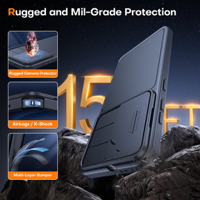 TAURI Kickstand for Samsung Galaxy S24 Plus Case with Camera Cover, [Rugged Drop Protection] [Slide Camera Cover], Hard Back Soft Edge Phone Case for Samsung Galaxy S24 Plus Case-Titanium Black